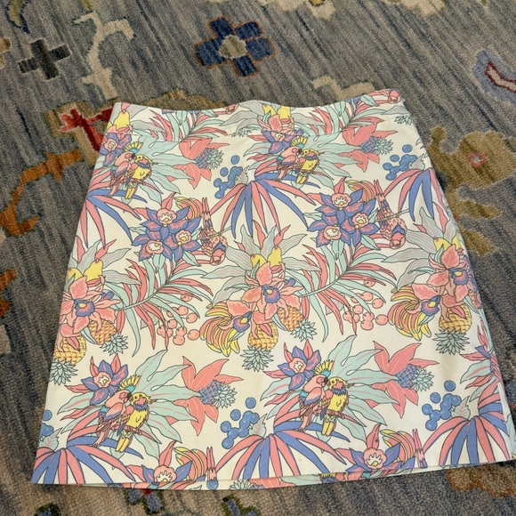 Talbots Canvas A-Line Skirt Pastel Tropical Leaf Floral Birds Print Skirt 6P - Picture 2 of 6